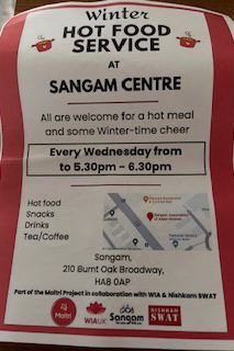 Thanks @NishkamSWAT @TheSangamCentre for the weekly hot meals and drinks that’s continuing every Wednesday 5.30-6.30pm (def still felt like winter tonight!)