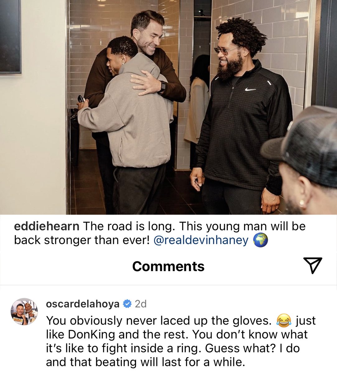 Oscar De La Hoya blasting Eddie Hearn with an Instagram comment after Ryan Garcia beat Devin Haney…