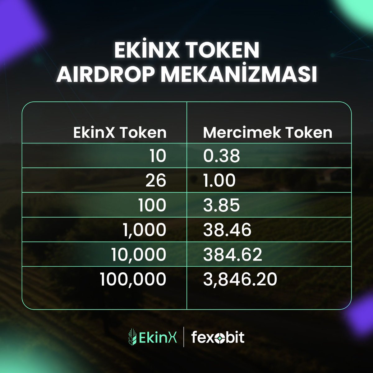 1 ay boyunca #EkinX Token #Hold ettiğinizde hak kazanılan #airdrop (ödül dağılımı) adetlerini incelemek için!👇🏻💜