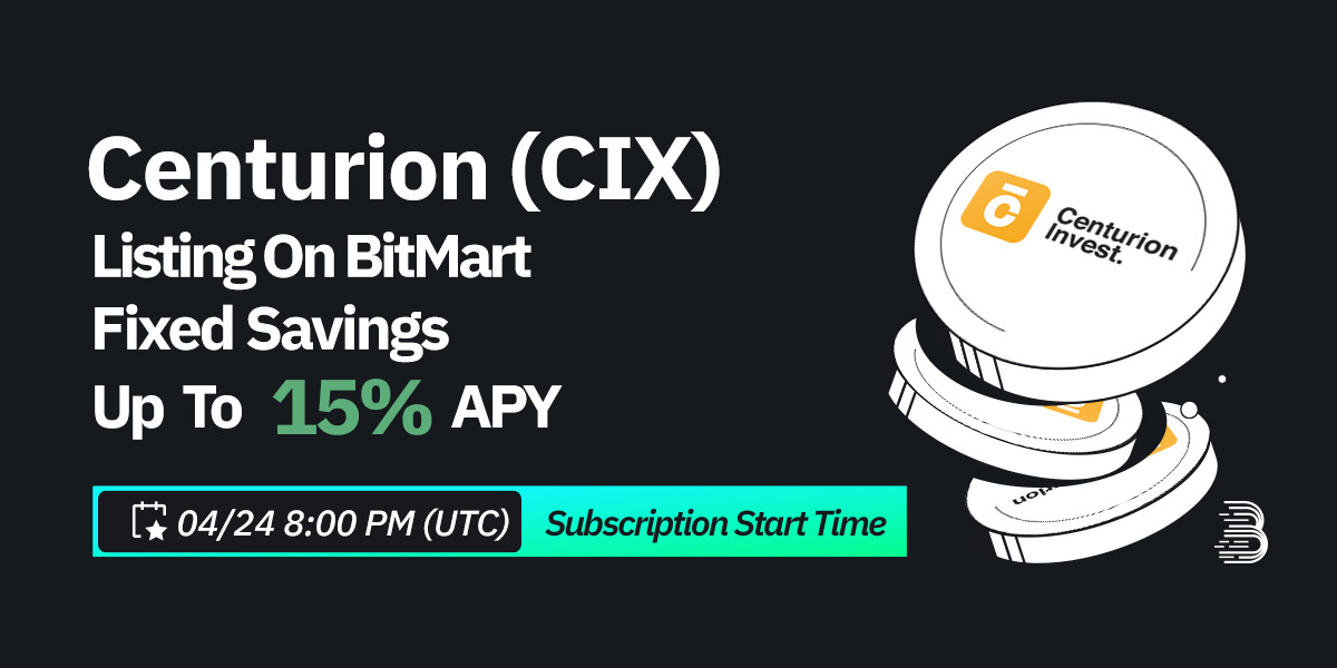 🔥Thanks to the support from all our users, BitMart Earn is offering a limited-time flash sale for the Fixed Savings product on @CENTURION_INVST $CIX, with a 15% APY! 🤑🤑🤑 💎30-Day 💎15% APY 🚀EARN: bitmart.com/earn/en 👉Details: support.bitmart.com/hc/en-us/artic…