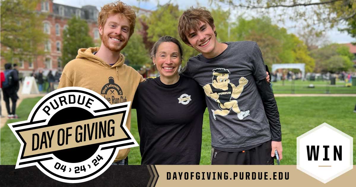 College of #Science Dean Lucy Flesch participated in the Run & Rally for #PurdueDayofGiving with two members of Purdue Run Club Colin Chambers and Luke Linscott 🚂 Boiler ⬆️ 🖤 💛