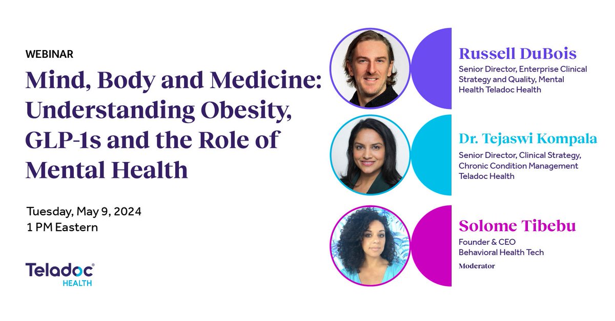 With the buzz around #GLP1s, there's never been a better time to review the connection between obesity, cardiometabolic health and mental health. In this session, we’ll explore how combining those pieces can lead to better outcomes and lower costs: lp.teladochealth.com/ccm-mental-hea…