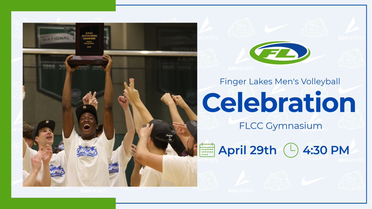 Join us next Monday, April 29th at 4:30 PM in the FLCC Gymnasium for a special celebration of the 2024 NJCAA Men's Volleyball National Invitational Champions!

#FLCCAthletics | #LakerPride
