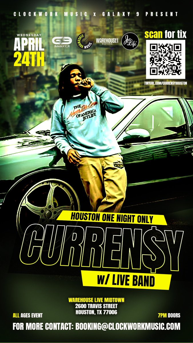 .@CurrenSy_Spitta 4:20 Tour Live in Houston tonight @warehouselive + @Stovegodcooks @BrodieFresh @LILZACTheDJ @Yutesmusic and more Tickets Tinyurl.com/currensyhouston