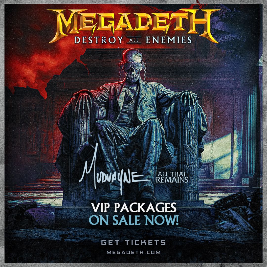 VIP packages for the #DestroyAllEnemiesTour are now available for purchase — Don’t miss the chance to elevate your show experience with exclusive perks! 🤘 megadeth.com/tour