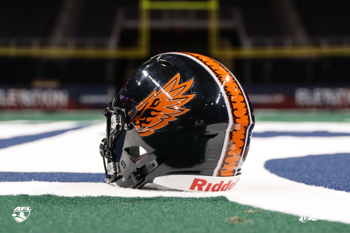 Helmet of Champions. Introducing the official helmet of the Albany Firebirds! 🔥 @OfficialAFL @TheMVPArena