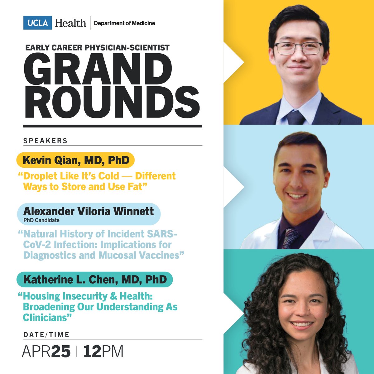 DOM_UCLA's tweet image. Join us at DoM Grand Rounds tomorrow as we explore groundbreaking research led by our physician-scientists in the areas of metabolism, infectious diseases, and social determinants of health. Stop by in-person or tune in via zoom! bit.ly/3Uvw0i1