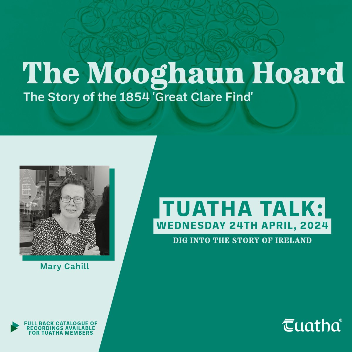 The latest webinar in our #TuathaTalk series is about to begin! This event was the fastest selling out webinar in our series, and I know we are all very excited to welcome @au_ireland to hear her speak on the discovery of the Mooghaun Hoard.