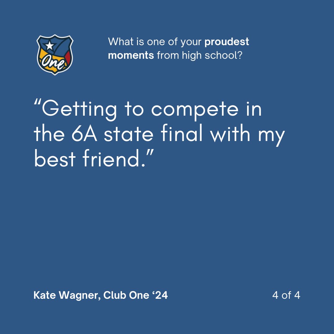 Swipe for some of Kate’s favorite memories from high school ☺️ (Kate Wagner, Club One Class of ‘24) We’re so grateful for our graduating seniors 💛 Keep checking back this month as we continue to feature our Q&A with each of these special young women. #ONEVBFAM