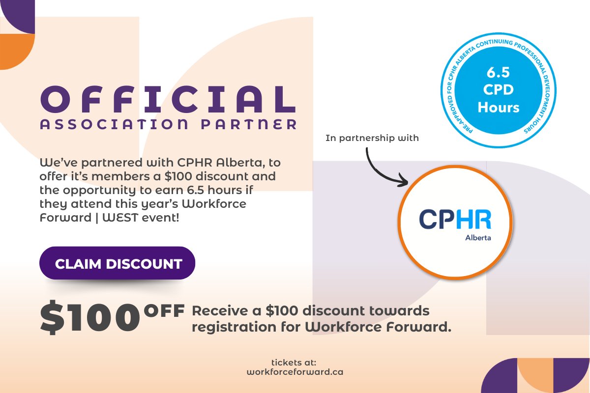 Are you a <a href="/CPHRab/">CPHR Alberta</a> member, or know someone who is?

Share the news that we've partnered with CPHR Alberta to provide its members the opportunity to join Workforce Forward | WEST 2024 and receive:
🎁$100 Discount
🎁6.5 CPD Hours

🎫 Claim your discount at👉 hubs.la/Q02tZhvs0