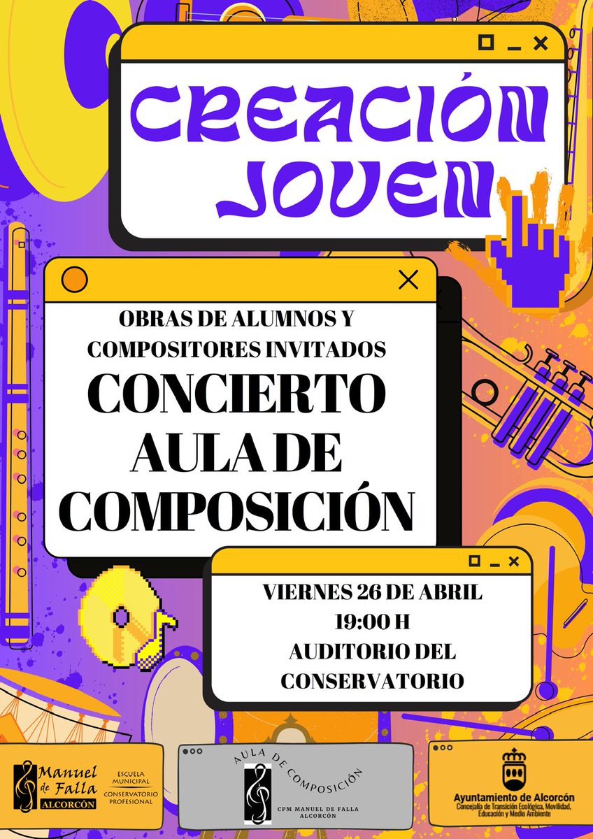 EmmAlcorcon's tweet photo. Concierto del Aula de Composición @AuladeComp_MdF , con obras de alumnos y compositores invitados. El viernes 26 a las 19h. https://t.co/ALhgLS7JvP