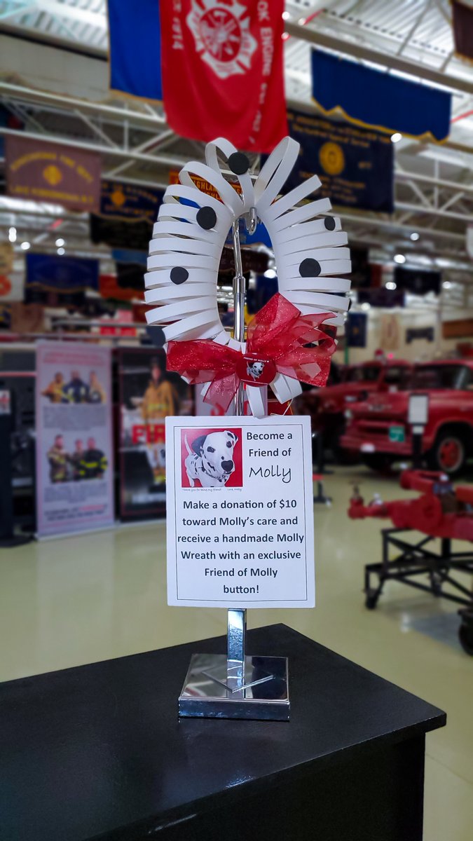When you donate $10 or more towards supporting Molly's care, you will receive a Molly Wreath &amp; a "Friend of Molly" button!
Donations can be made when you visit in person, Wednesday-Sunday 10:00 am to 4:30 pm, or by using our online Donation Page: fasnyfiremuseum.com/donate-to-the-…