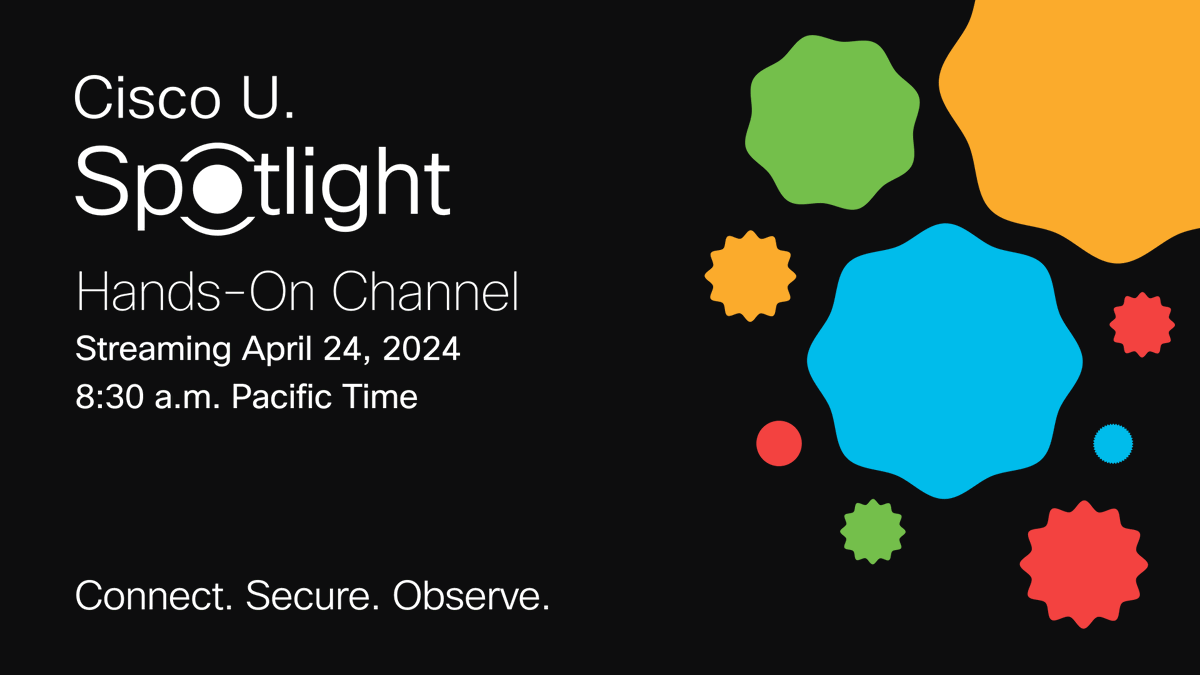 ✋ Learn along, hands-on. 🤚 
Scan the QR code at the start of each session to access the accompanying Cisco U. Tutorial. 

Missed it? We've got you covered.

💡 Cisco U. Spotlight · Hands-On Tutorials: cs.co/6016bUqF0 

#CiscoU #CiscoCert #Cisco