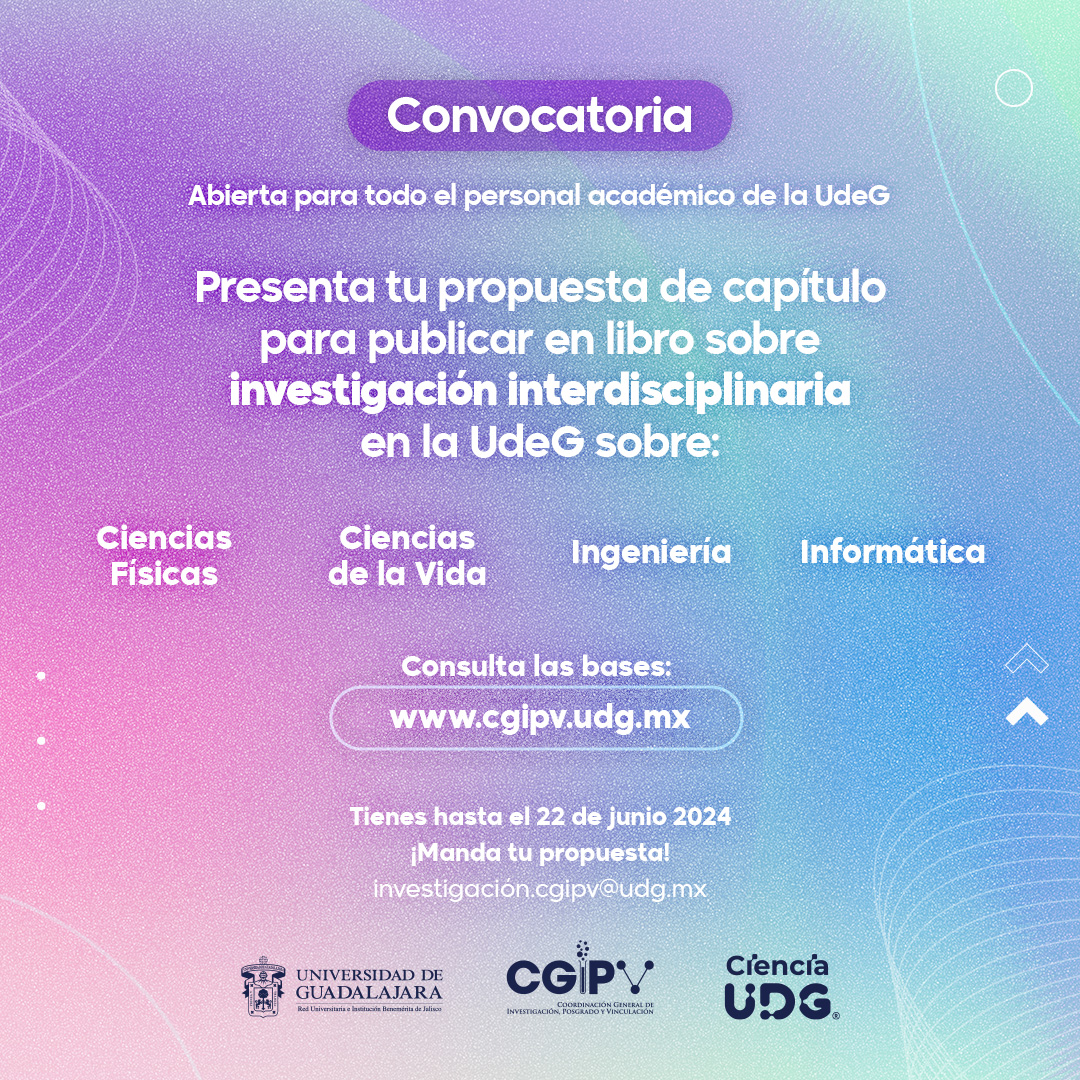 📢 #AcadémicoUdeG la @cgipv_udg te invita a participar con un artículo de investigación para ser incluido en un libro por editar.📕👨‍💻👩‍💻 🗓️ Envía tus propuestas antes del 22 de junio. 💻Conoce todos los detalles de la convocatoria aquí: bit.ly/3JuDmvY