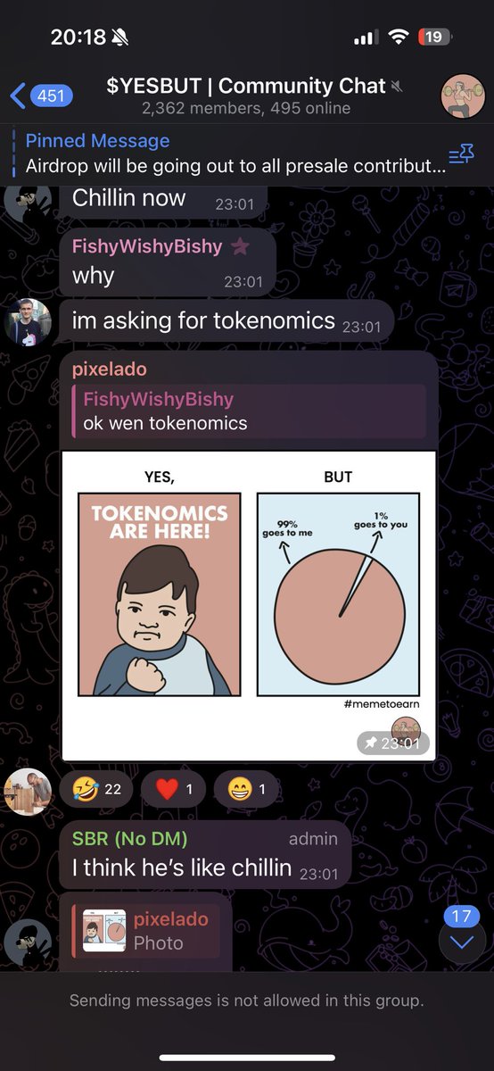 RugAnonymous's tweet photo. @_yesbut_ literally a pinned post in your telegram. Looks pretty accurate. https://t.co/l6C0vTDj79