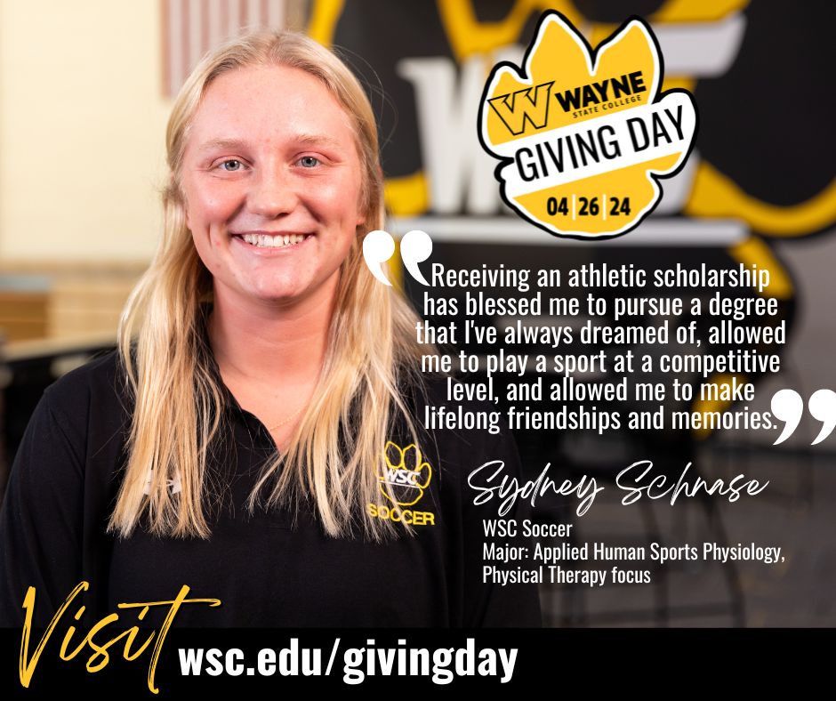 We're on a mission to make a difference on Giving Day at Wayne State College. With your support, we can continue to provide transformative educational experiences for our students. Join us in empowering dreams and shaping futures. wsc.edu/givingday