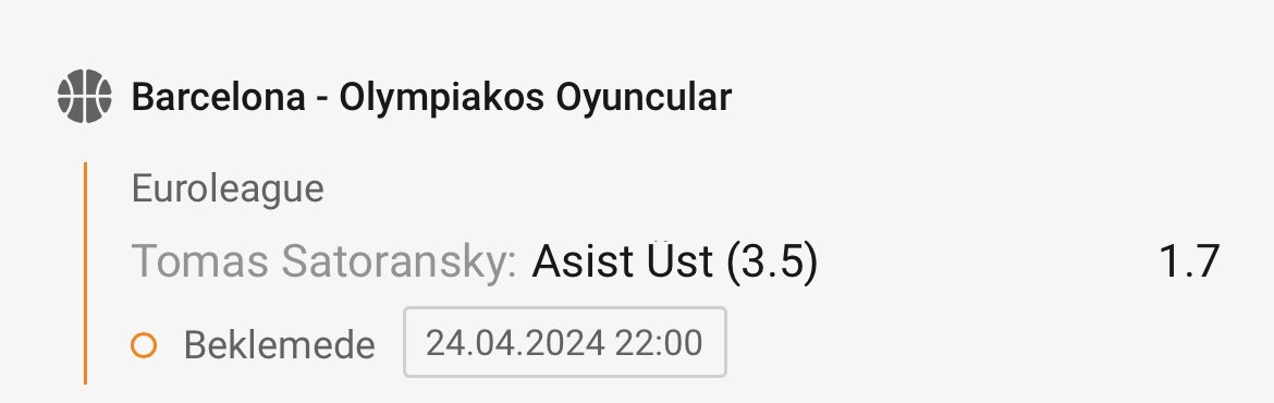 𝙀𝙪𝙧𝙤𝙇𝙚𝙖𝙜𝙪𝙚 - 🇪🇸 Barcelona - Olympiacos 🇬🇷 / Satoransky 3.5 asist 1.70 Bol şanslar.