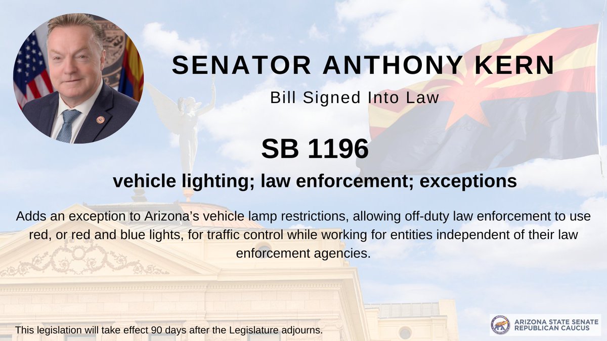 Senate Republicans will always back our men and women in law enforcement and are creating commonsense policies to support them. SB 1196, sponsored by @anthonykernAZ, was just signed into law! Read more on the legislation here: azleg.gov/legtext/56leg/…