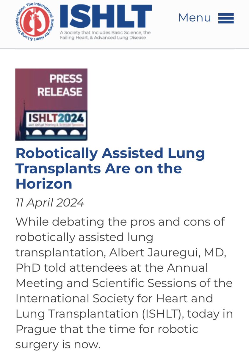 Great meeting where we have the opportunity to show our journey towards #robotic #lungtransplantation ! Thanks to everyone who was present! The future is now ! @vallhebron @ThoracicSurgHVH @LALungTx @pacman8it @ISHLT