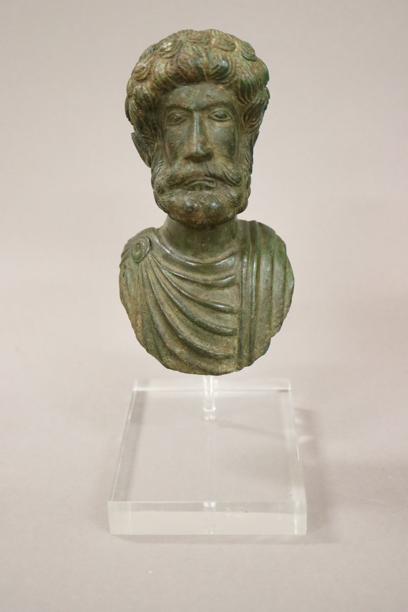A big fan of this small, bronze bust found at Duston. Probably represents the Roman emperor Lucius Verus who ruled between 161 – 169 CE. Conserved and mounted for Northampton Museum #ThrowbackThursday