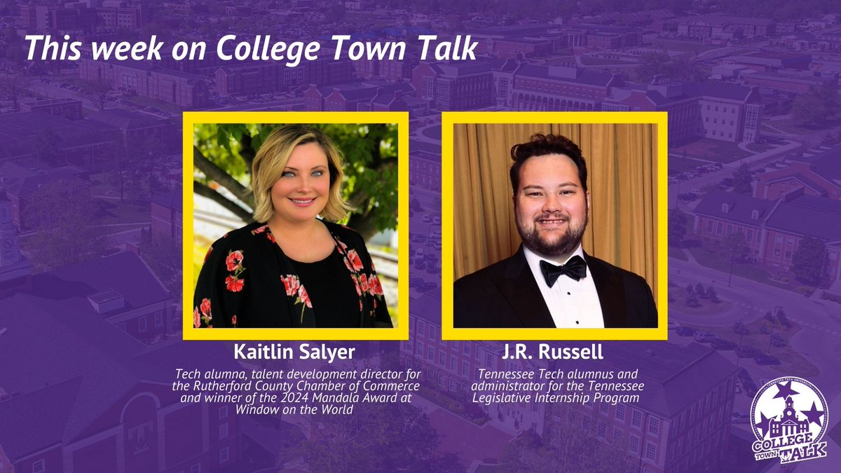 This week on College Town Talk we’re joined by Tech alumna & @rucochamber talent development director Kaitlin Salyer. Then, we hear from Tech alumnus and #TNLeg Internship Program administrator J.R. Russell. Listen at tntech.edu/collegetowntalk or wherever you get your podcasts!
