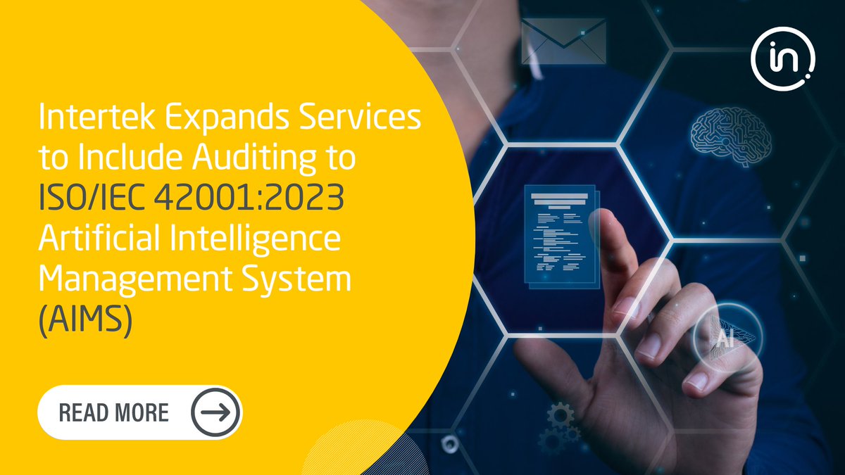 Intertek_BA's tweet photo. We're excited to announce that Intertek Business Assurance now offers auditing and certification services for the ISO/IEC 42001:2023 (AIMS) standard. Read out our press release here to learn more https://t.co/3P5603Igeh https://t.co/NxdWhHDfFS