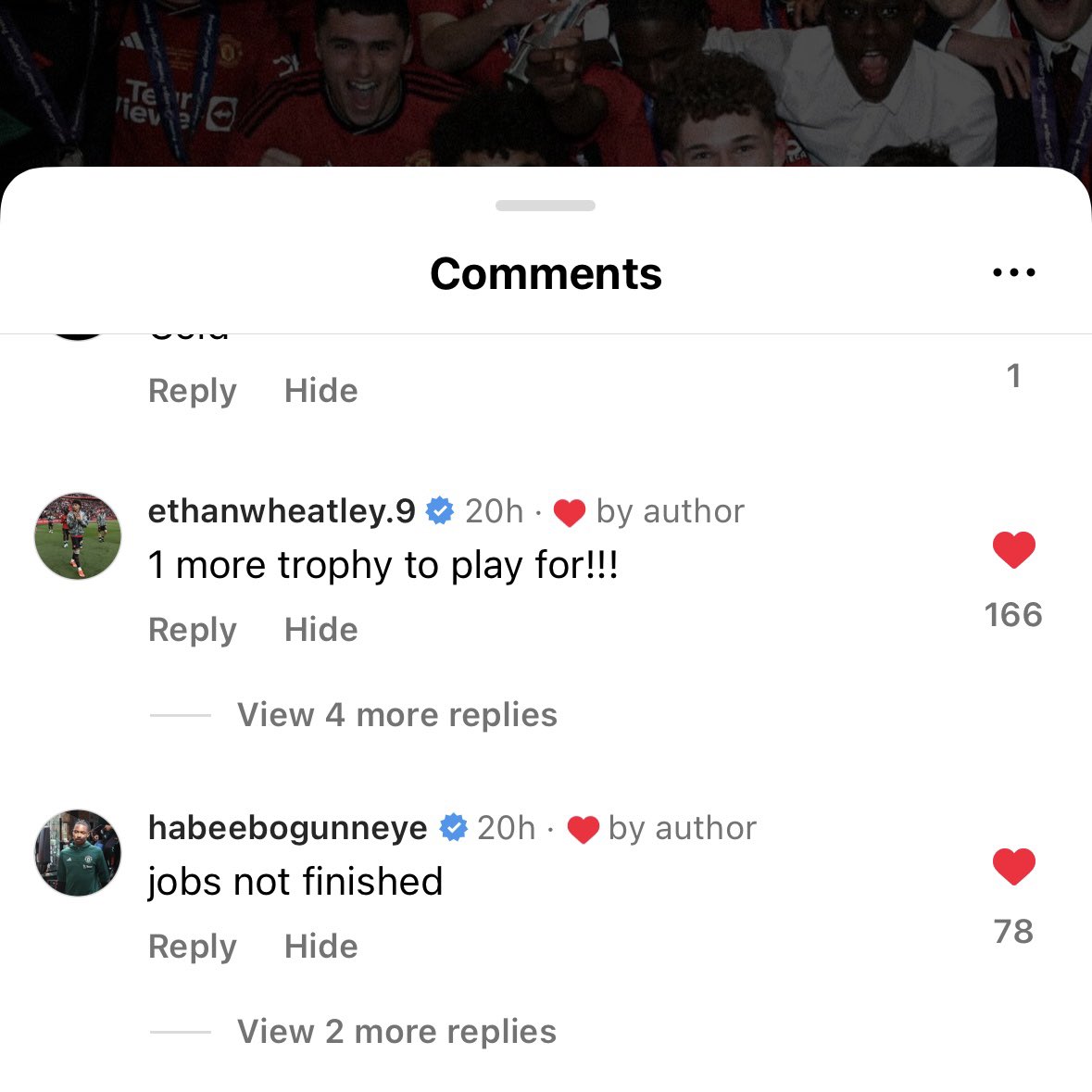 Ethan Wheatley and Habeeb Ogunneye under my Instagram post last night Mentality 💆‍♂️