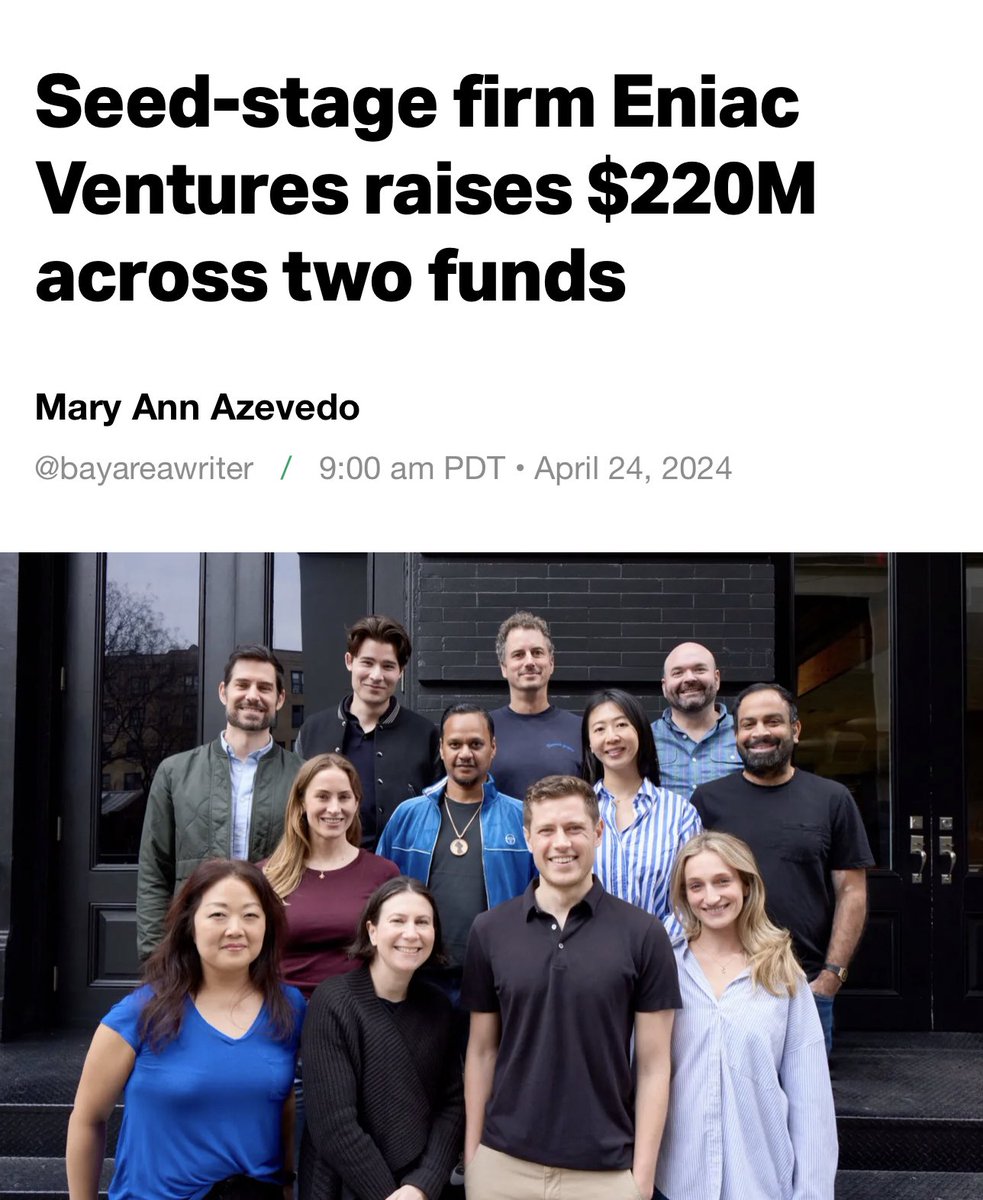 nihal (@nihalmehta) on Twitter photo It's a dream to do what you love- serving founders- with who you love.
Today we <a href="/EniacVC/">Eniac Ventures</a> are proud to announce $220m in new funds from majority mission driven LPs.
Grateful to our team, founders, LPs, #nyctech, and the community (you!) for this continued opportunity. 🙏🏾 It's a dream to do what you love- serving founders- with who you love.
Today we <a href="/EniacVC/">Eniac Ventures</a> are proud to announce $220m in new funds from majority mission driven LPs.
Grateful to our team, founders, LPs, #nyctech, and the community (you!) for this continued opportunity. 🙏🏾
