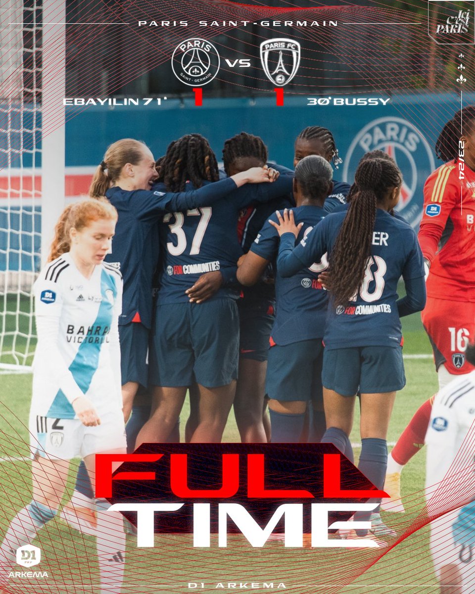 ⏱️ 90+4’ - C'est terminé au Campus PSG. Nos jeunes Parisiennes ont montré un beau visage en seconde période pour accrocher le match nul 💪 #PSGPFC 1️⃣-1️⃣ | #D1Arkema