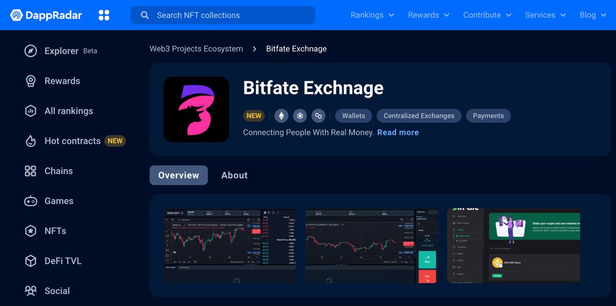 bitfateprotocol's tweet photo. Thank you so much @DappRadar for listing #Bitfate  $BITF https://t.co/Hd4OxIN9LS