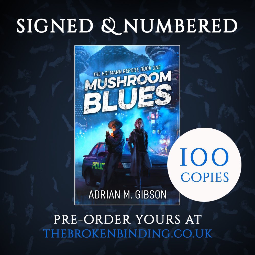 100 signed/numbered hardcover copies of my debut novel #MushroomBlues are now available on @binding_broken! Go get yourself a copy if you’re in the mood for a hallucinatory, fungalpunk police procedural set in a secondary world 🍄 BUY IT HERE: thebrokenbinding.co.uk/product-page/m…