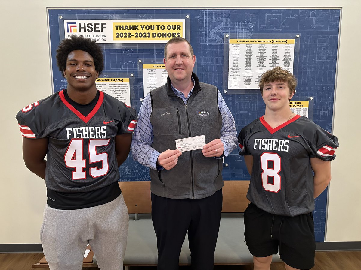 Thank you to the @fishersgridiron for your donation to HSEF from your lift-a-thon! @FballTiger