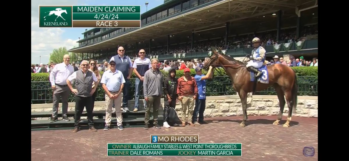 MO RHODES gets his first career win 🏆 What an exciting race, and what a ride by Martin! Great job @Romansracing @westpointtbred @cyfanatic He fought hard for that win @keeneland #MoRhodes