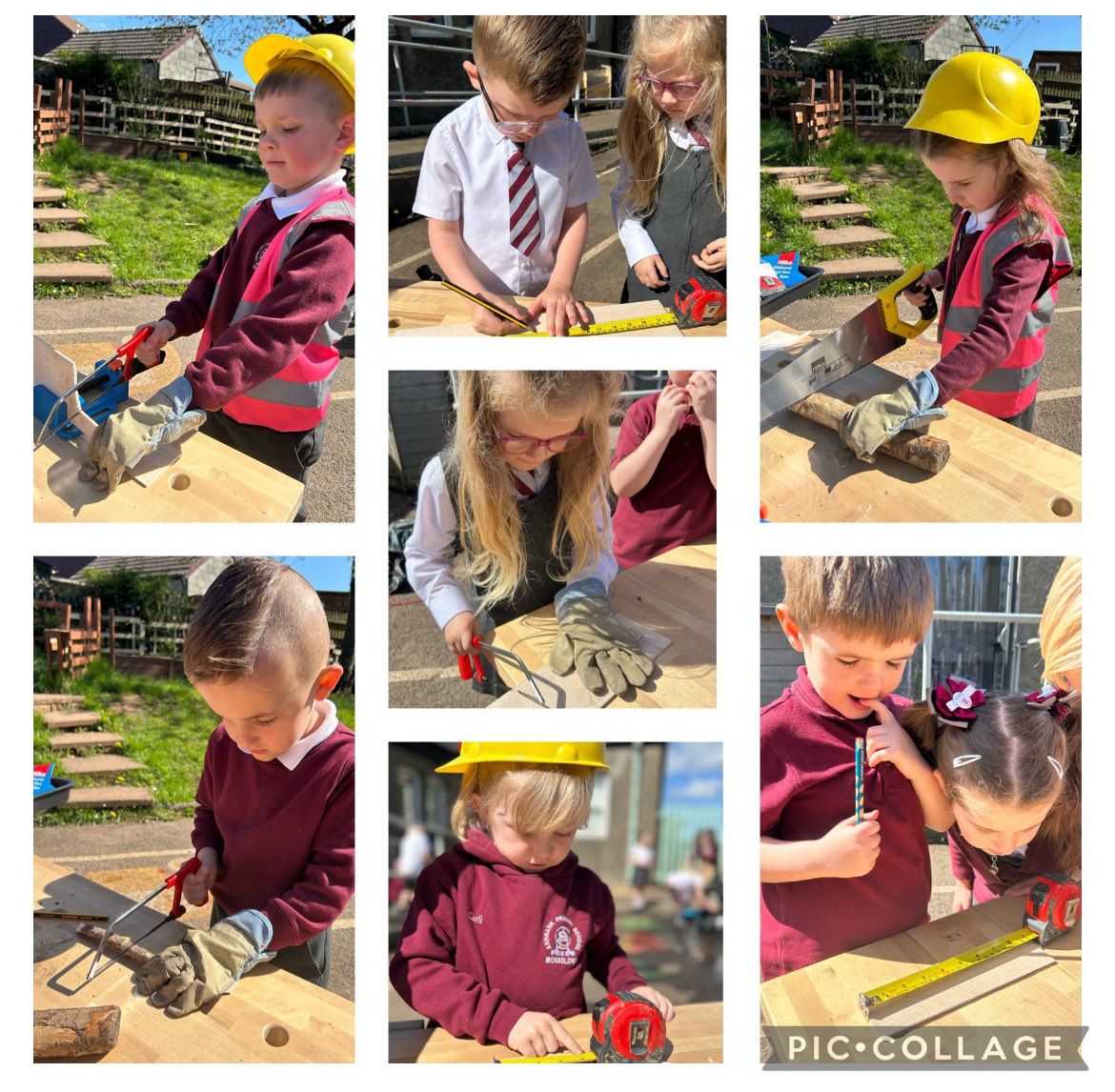 Check out our aspiring Bob the Builders… In Primary 1, we are learning about fractions. We measured and cut wood in half using a saw. 🪵🤗  #WorldOfWork #OutdoorLearning #Play #youngenquiringminds