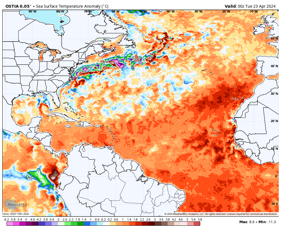 The North Atlantic has never been this warm this early, including an extreme Category 4 marine heatwave off the coast of North Africa. This could have major consequences for marine ecosystems and the hyperactive hurricane season predicted later this year.