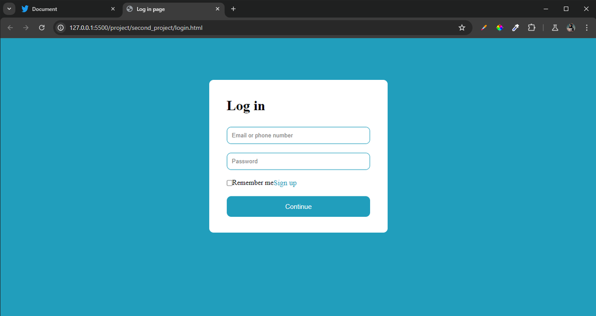 Day 09 of #100dayscodechallenge:

Using the form tag to create a simple log in page

Me: Look between 'X' and 'V' on your keyboard

#login #frontenddevelopment
#html #css #codechallenge
#buggybillon #codejourney