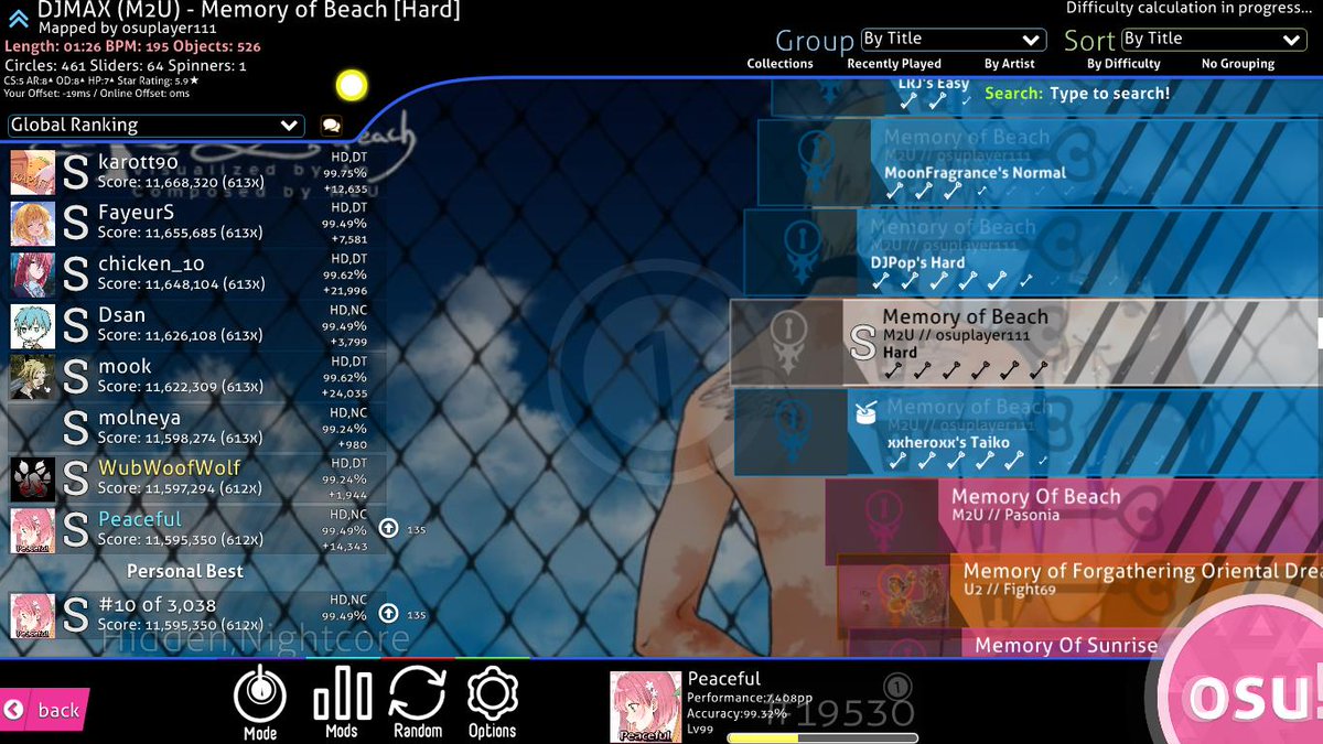 Damn those shit100s Memory of Beach [Hard] HDNC FC and 345pp