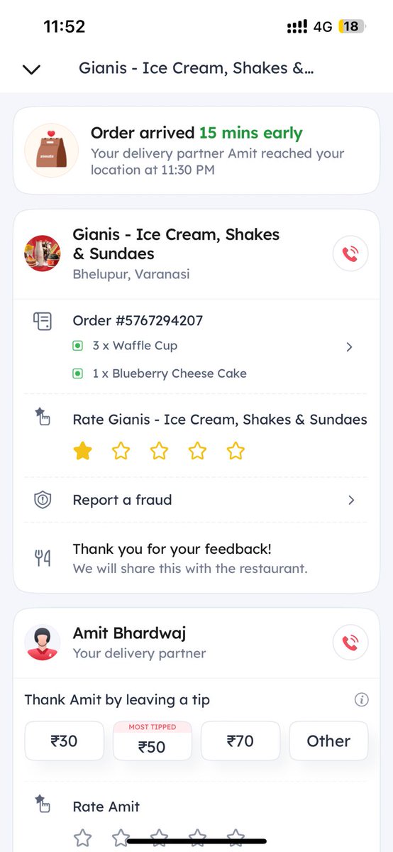 Ankshit_S's tweet image. Just ordered icecream from Zomato and got cheated, what a fraudster @zomato , and also this is a shitshow, first' of all extracting money from customers, and then refunding 10-15% of it , #newscam #fraudzomato @deepigoyal @zomatocare @fssaiindia
