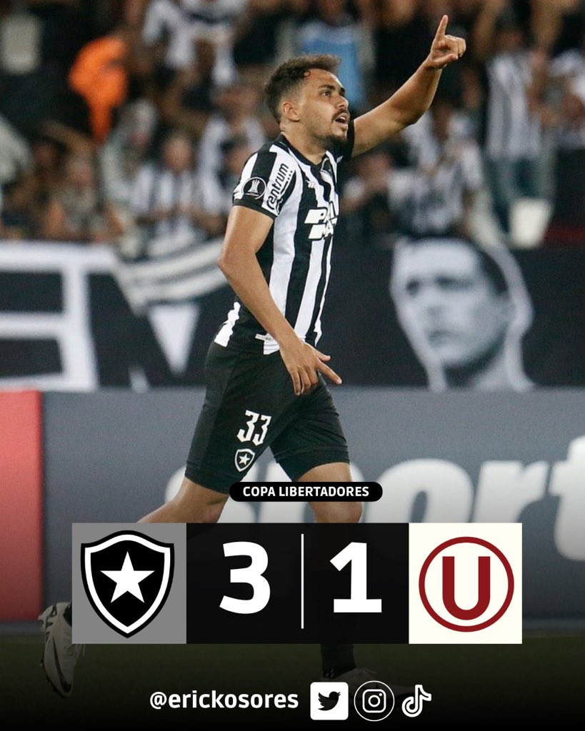 Botafogo venció 3-1 a Universitario de Deportes por la fecha 3 de la fase de grupos de la Libertadores 2024. Pese a esta derrota la ‘U’ se ubica en la segunda posición de la tabla con 4 puntos. 🆚 Su próximo partido será ante Junior, el 07 de mayo a las 9:00 PM (hora🇵🇪).