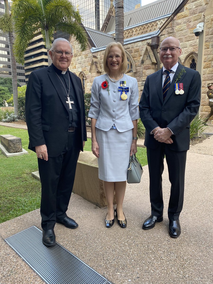 The Vice-Regal couple attended an ANZAC Day Mass at St Stephen's Cathedral in Brisbane City, where the Governor delivered the First Reading. @AnzacDay #LestWeForget