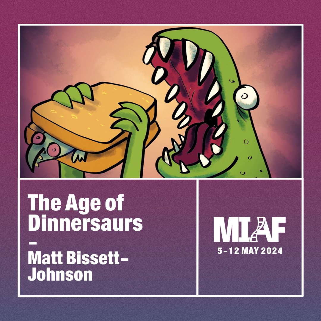 The Age of Dinnersaurs
by Matt Bissett-Johnson @MBJCartoonist

This is the 6th film in our Australian Showcase – Official Opening.

Treasury Theatre on Sunday 5 May 2024 as we kick off MIAF 2024.
miaf.net/events/austral…

#MIAF2024 #MIAF #AnimatedArt #15FilmsIn15Days