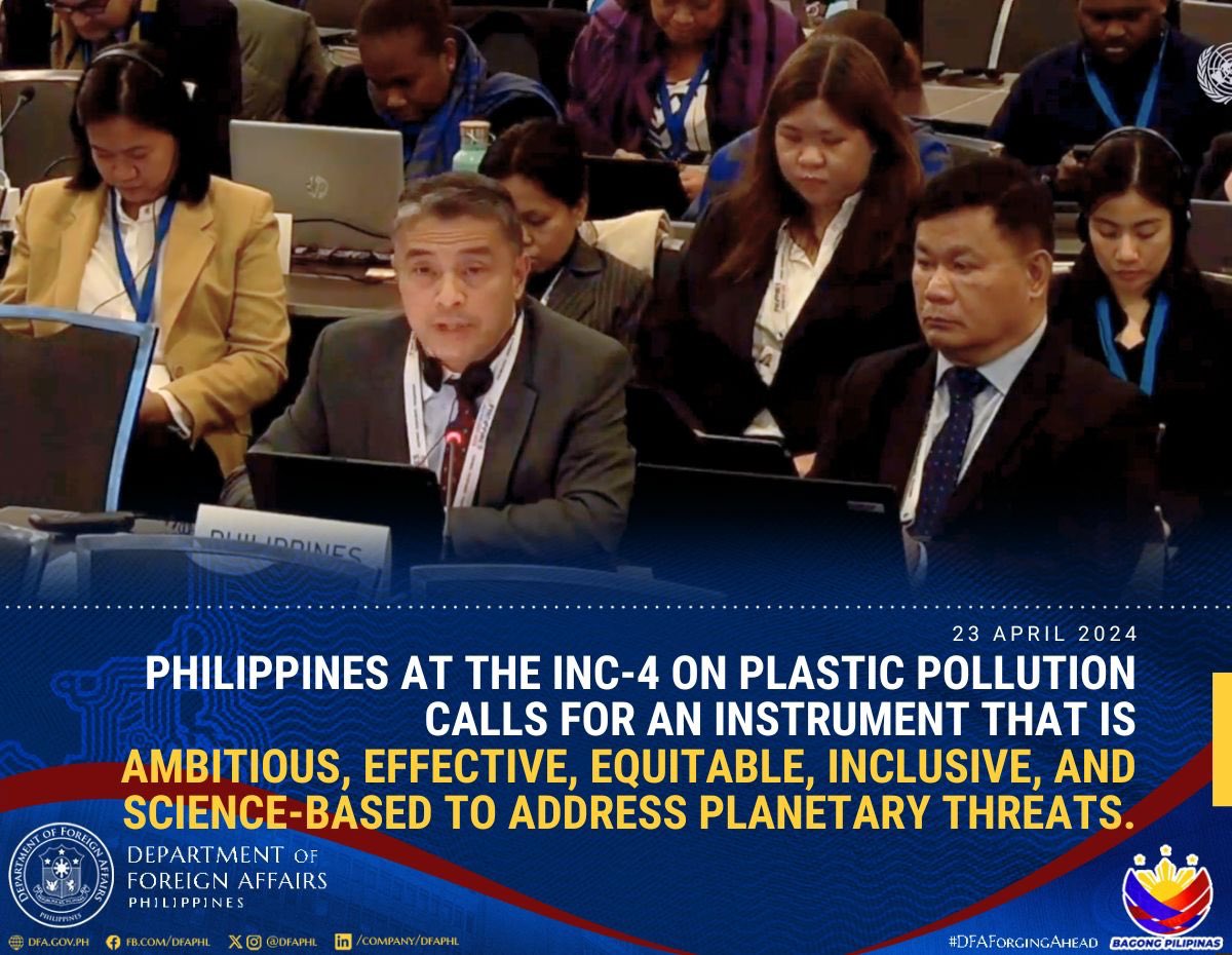 1/2: 🇵🇭 PH at the opening plenary of the #INC4 #PlasticTreaty negotiations in Ottawa 🇨🇦 stressed the importance of Just Transition and recognizing circumstances of environmentally vulnerable and geographically disadvantaged developing countries like PH in  final instrument.