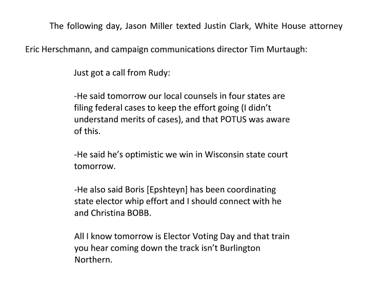 NEW: The AZ indictment redacts 7 defendants' names because they had not yet been served. But the indictment does disclose the names of several central participants in the scheme. For example, it quotes a 12/13/20 email from Jason Miller: