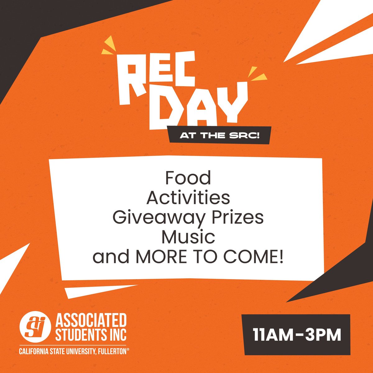 Get ready to visit the SRC for some fun at REC DAY! There will be outdoor activities, food, and more. Make sure to bring your friends and have a good time! 🏀 🧗‍♀️ 🏊‍♂️ 📍 Student Recreation Center 🗓️ Thursday April 25th ⏰ 11AM-3PM