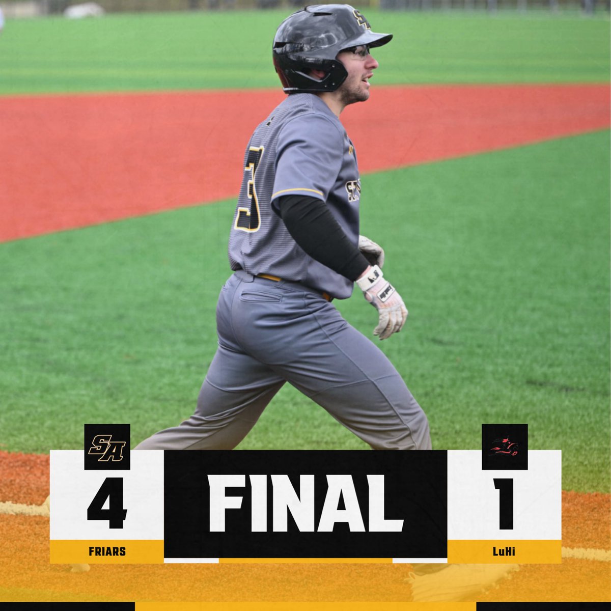 John Francisco’s bases clearing double in the bottom of the 5th gave the Friars their second come from behind win in as many games and increase their winning streak to 5! The Friars return to league play Saturday when they host St. Francis Prep at noon! #SAFriarNation