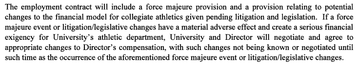 Per document obtained by @C_McAndrew95, the MOU also includes a very interesting provision connected to 'potential changes to the financial model' for college athletics. See below ...