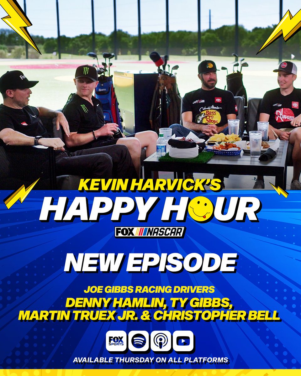 On Thursday's new episode of @KevinHarvick's Happy Hour presented by @NASCARONFOX, catch an extended cut of Kevin's pre-race television interview with all four @JoeGibbsRacing drivers. Right here ➡ link.chtbl.com/CgtlDJUZ