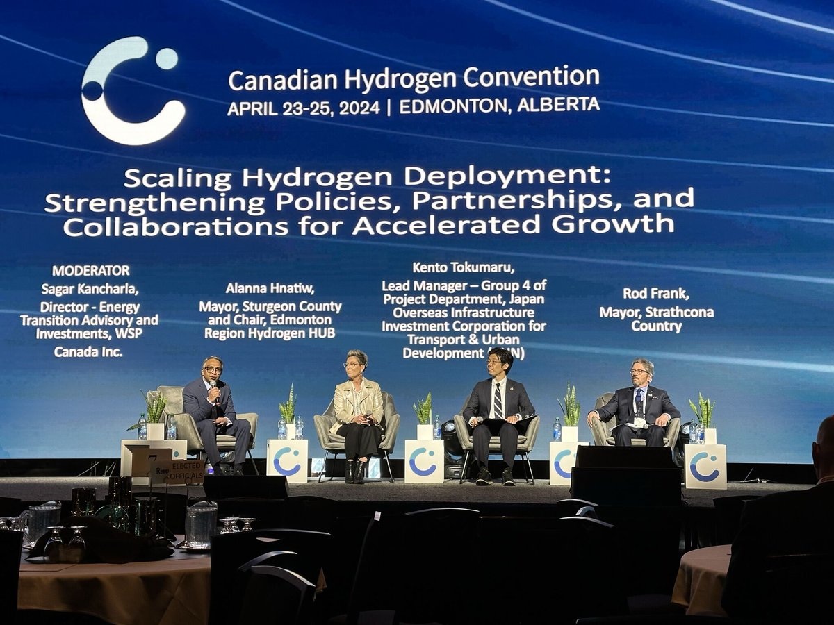 Today, I had the pleasure to present on a panel at Canadian Hydrogen Convention with Kento Tokumaru and Mayor Alanna Hnatiw to discuss policy, partnerships and collaborations to accelerate growth in our hydrogen industry. Thanks for a great discussion! #shpk #strathco