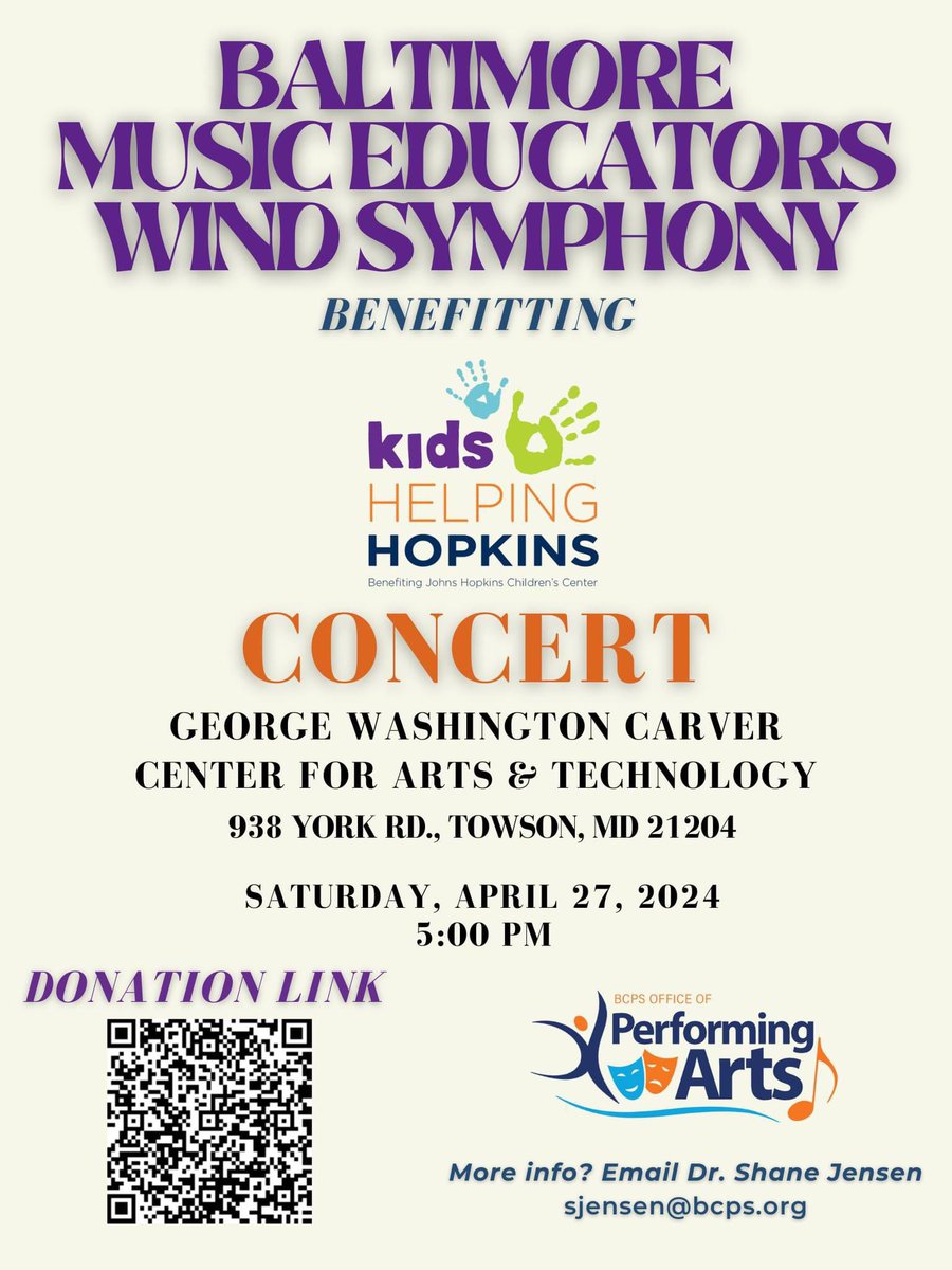 🎶 Rehearsals are currently underway for this year’s Baltimore Music Educators Wind Symphony concert in partnership with Kids Helping Hopkins. Come out this Saturday and support a great cause! @GWCCAT @MusicBCPS @schneckbk @shanejensen78 @sfisherBCPS @HopkinsKids