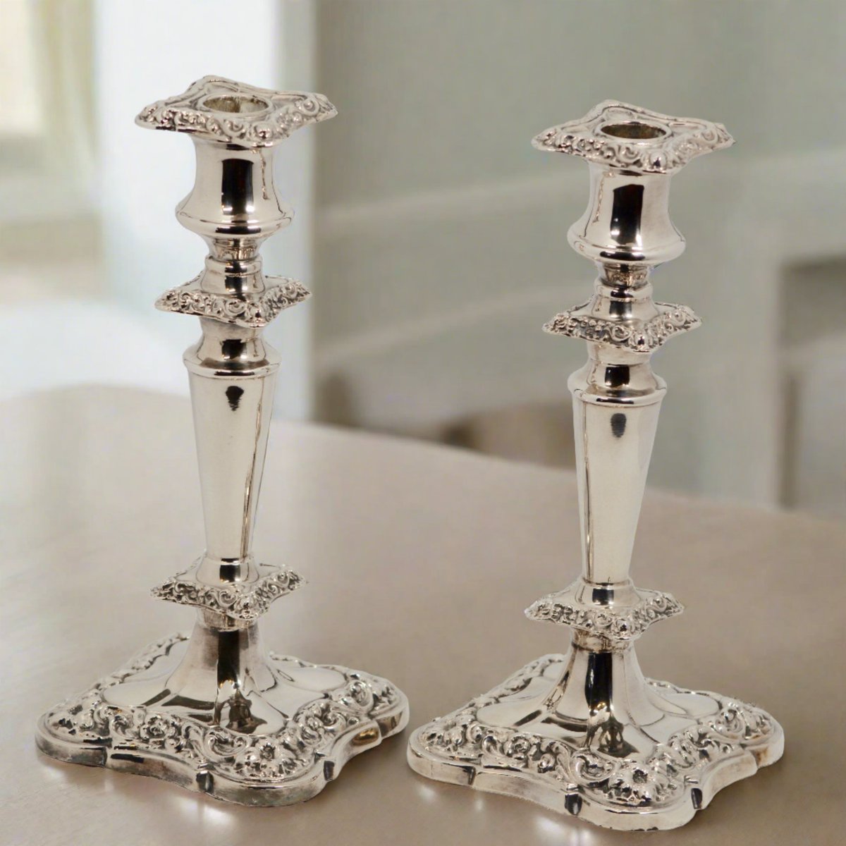 On sale and rare! Antique Canadian-made set of antique silver-plated candlestick holders with a botanical motif. Sale price $139.95 + shipping, and get an extra 10% off when you sign up to our newsletter. Please like/share and help our efforts here at hpoc.ca!